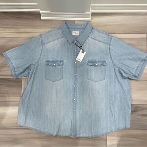 NWT GOODFELLOW & CO. Short Sleeve Light Blue Denim Shirt Size 5X B Chambray Look